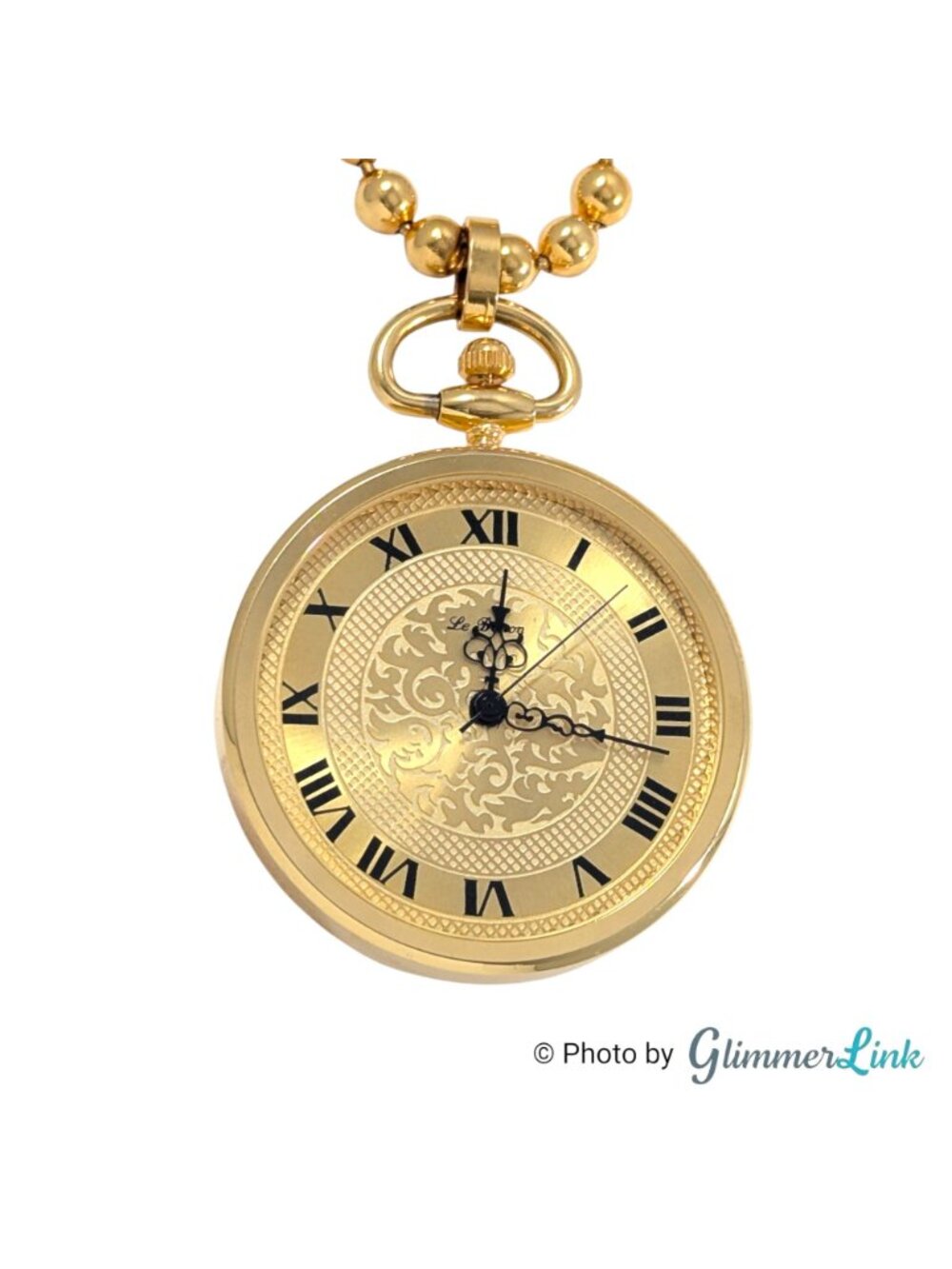 Vintage Le Baron Pendant Watch Necklace Gold Tone Roman Numeral 27 Inch - Picture 9 of 11